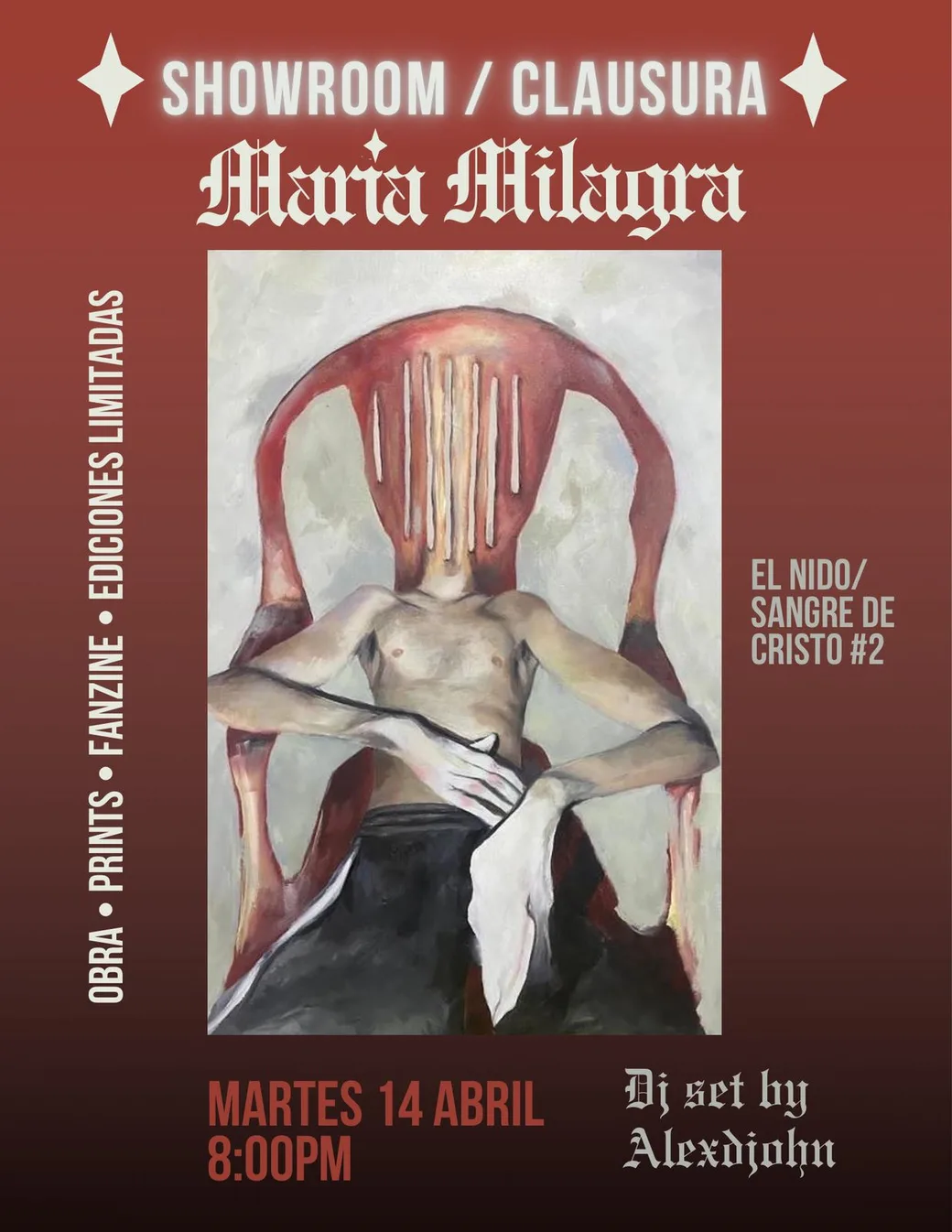 Cartel del showroom y clausura de María Milagra